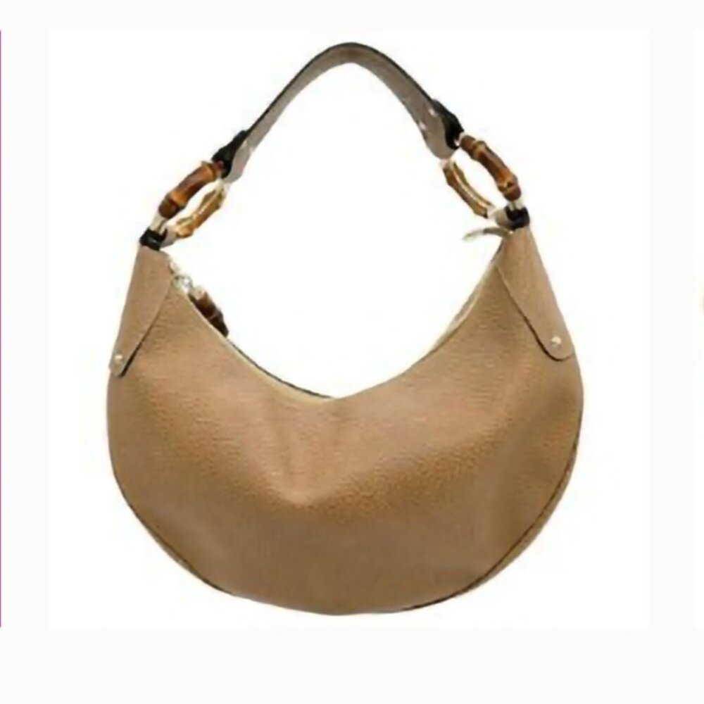 Gucci Tan Leather Hobo Bag w Gold Bamboo Ring